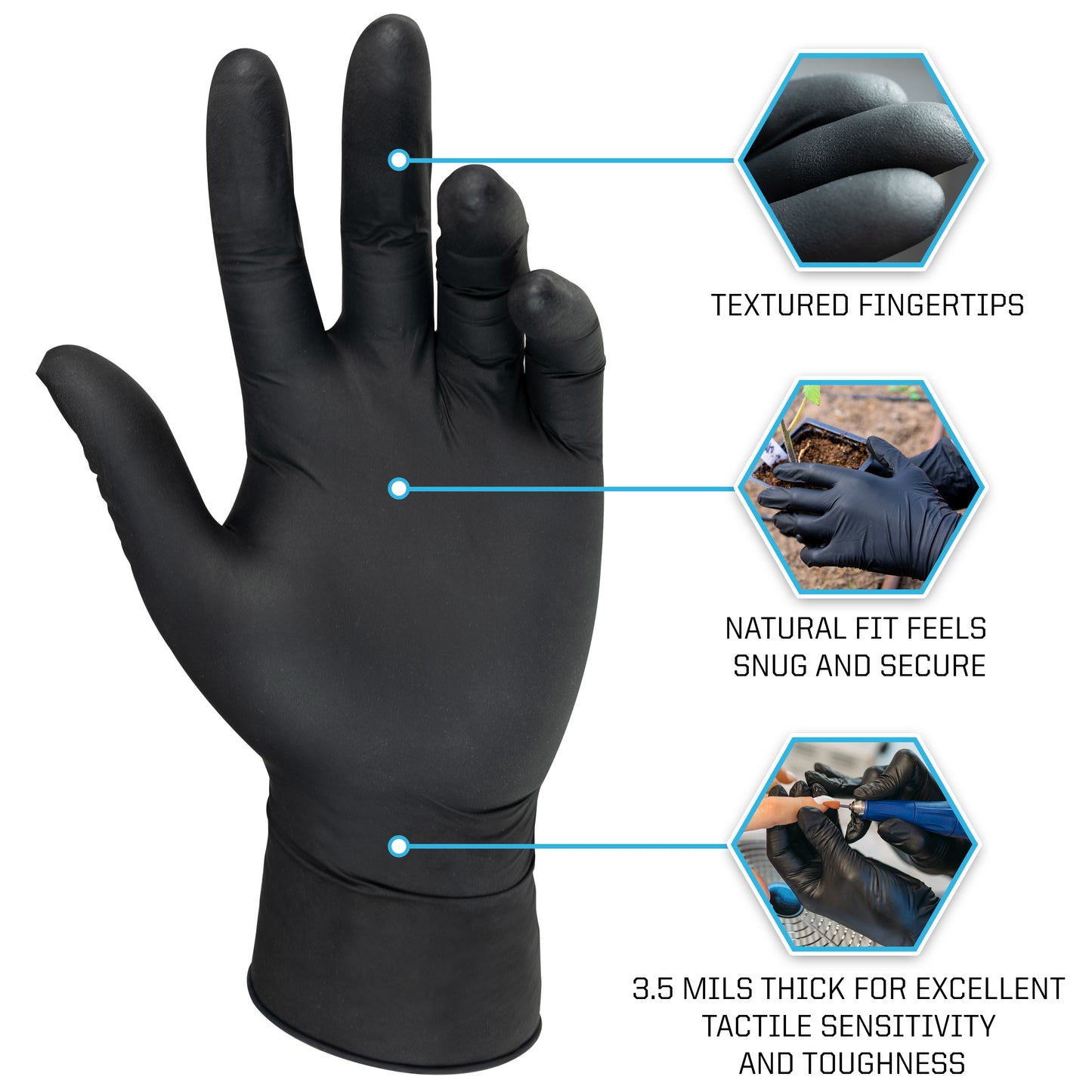 Black Nitrile Gloves by Pyrsiva Medical